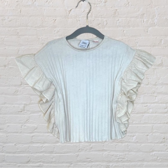 Zara Boxy Ribbed Ruffle Shirt - Picture 1 of 1